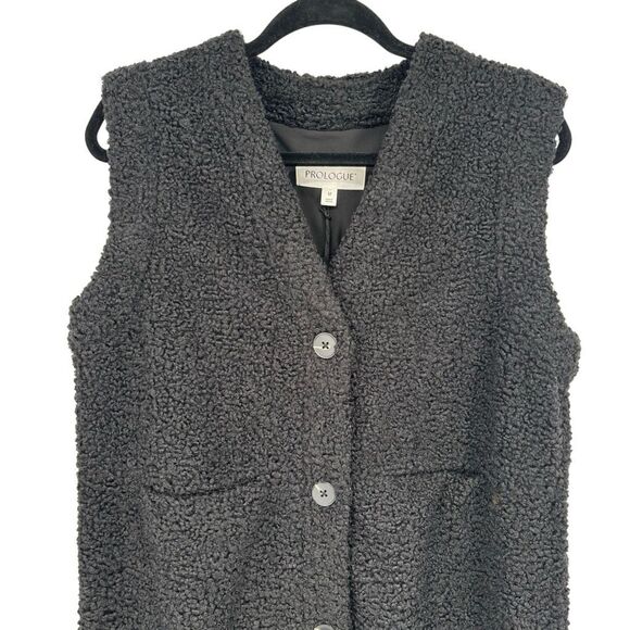 Prologue Black Textured Bouclé Sleeveless Sweater Vest Coat Size Medium NWT - Picture 4 of 8